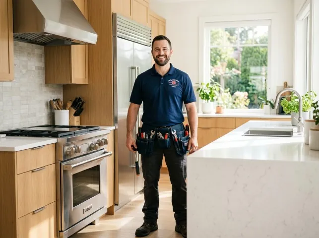 Appliance Repair Hero technician in a Almont, MI kitchen after an appliance repair